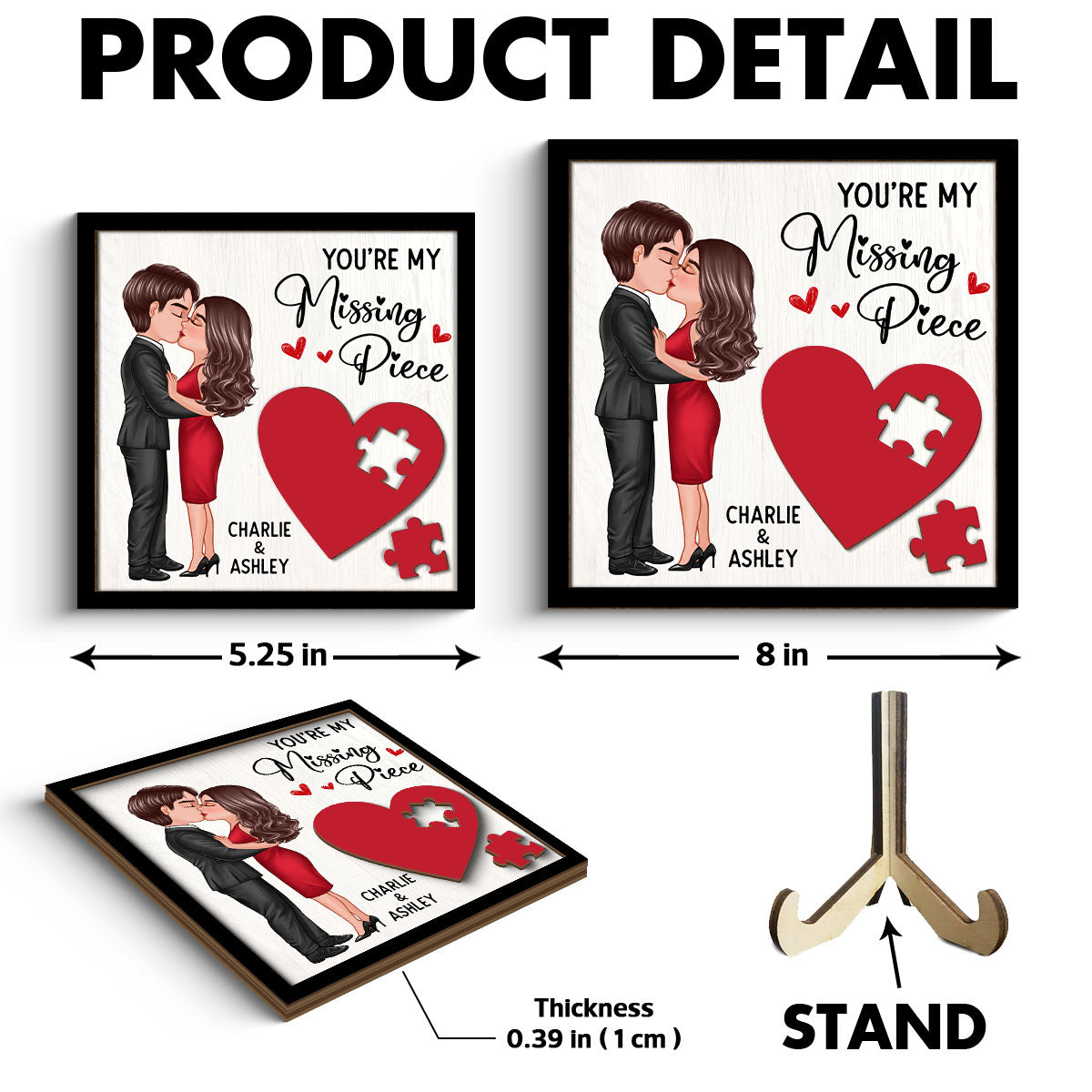 You're My Missing Piece Red Heart Gift For Him For Her Personalized 2-layer Wooden Plaque