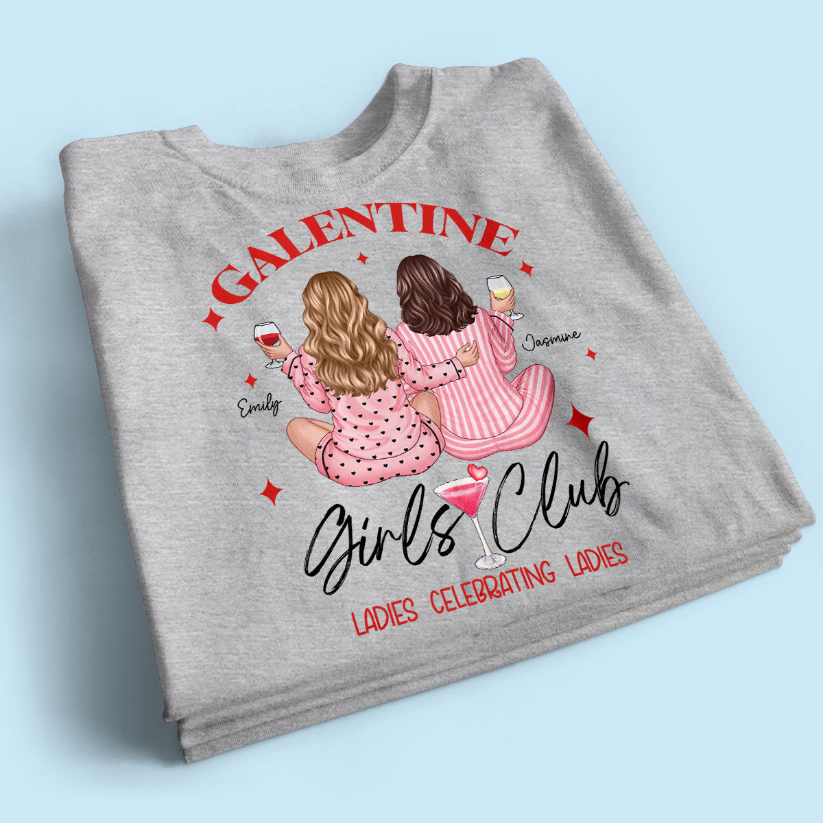 Galentine Girls Club Pajamas Girls Back View Personalized Shirt, Shirt, Social Club, Besties Gift