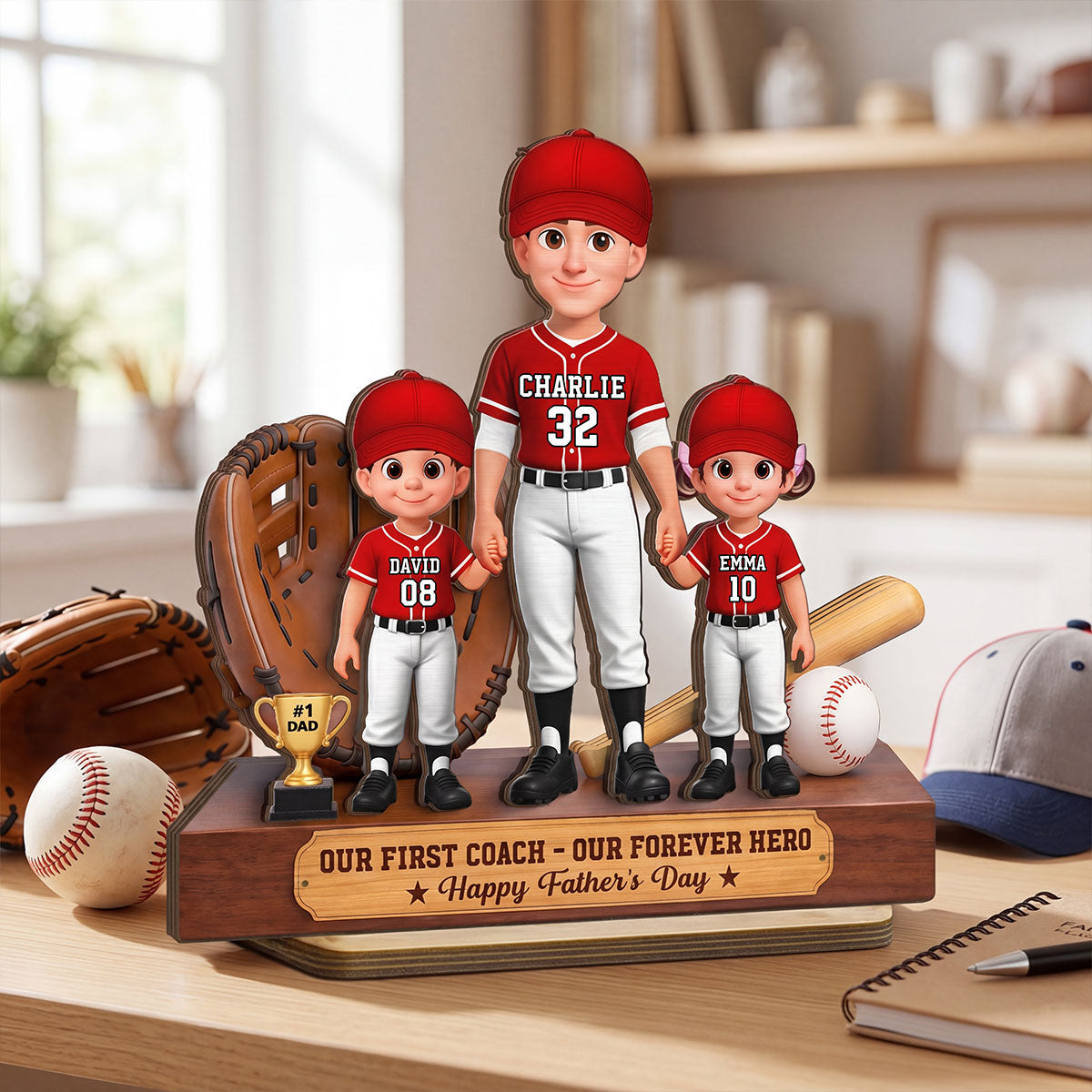 Baseball No.1 Dad We Caught The Best Dad - Personalized 2-Layered Wooden Plaque - Gift For Dad