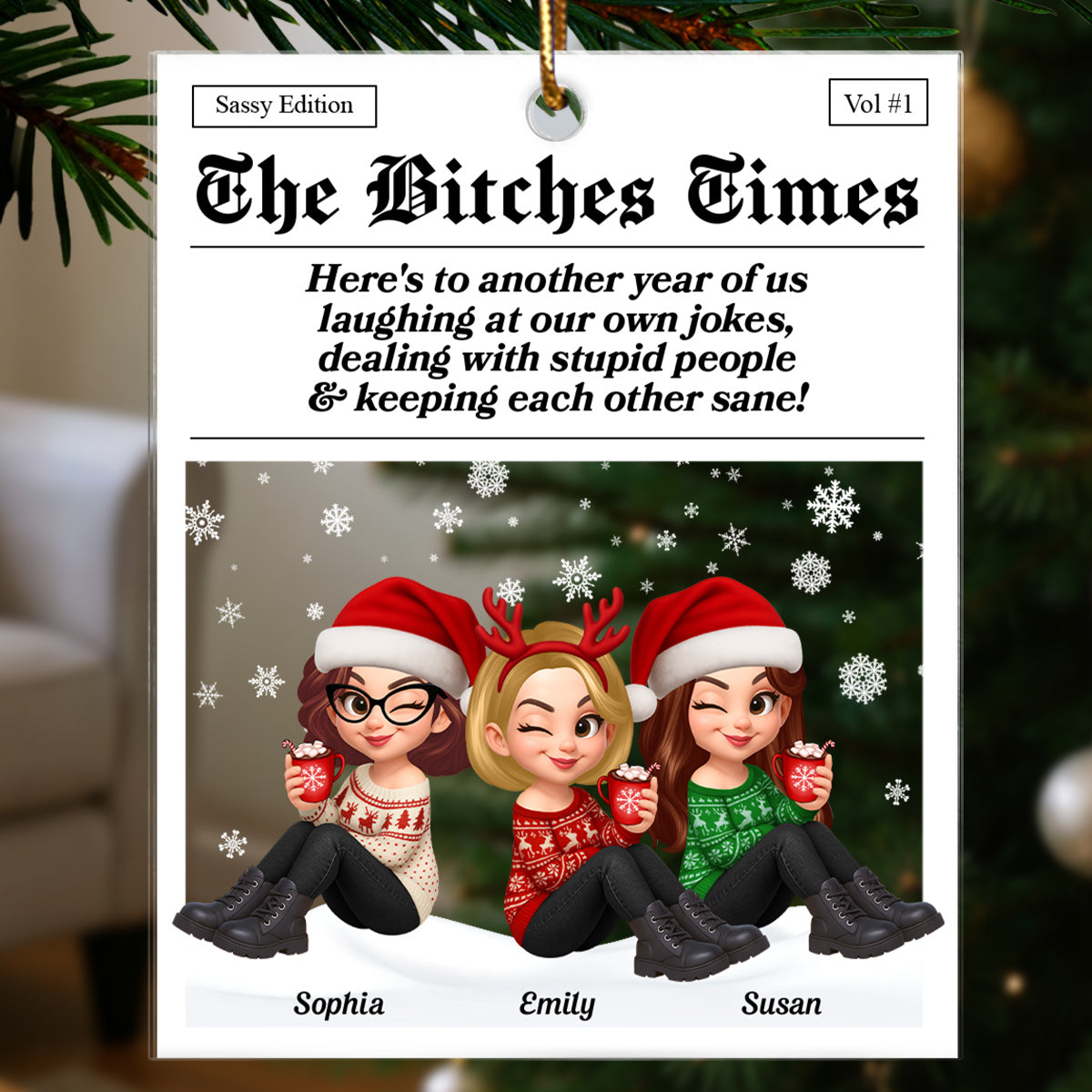 Funny Christmas Besties Magazine Edition - Personalized Acrylic Ornament - Gift For Best Friends