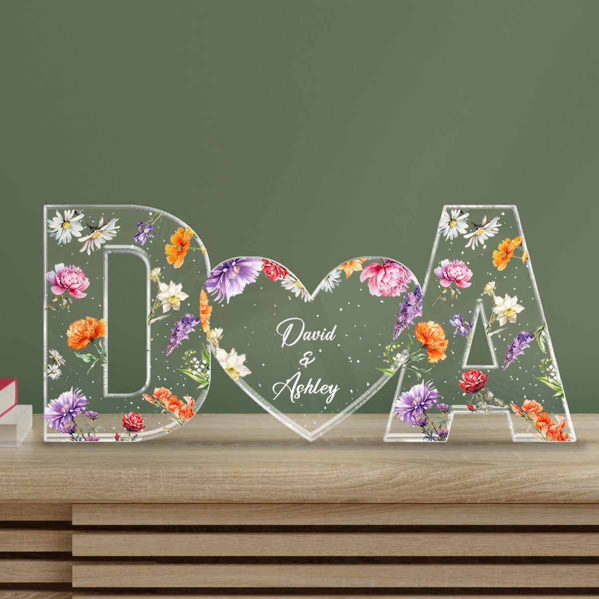 Couple Initials Floral Theme Gift Anniversary Gift Personalized Acrylic Block Plaque