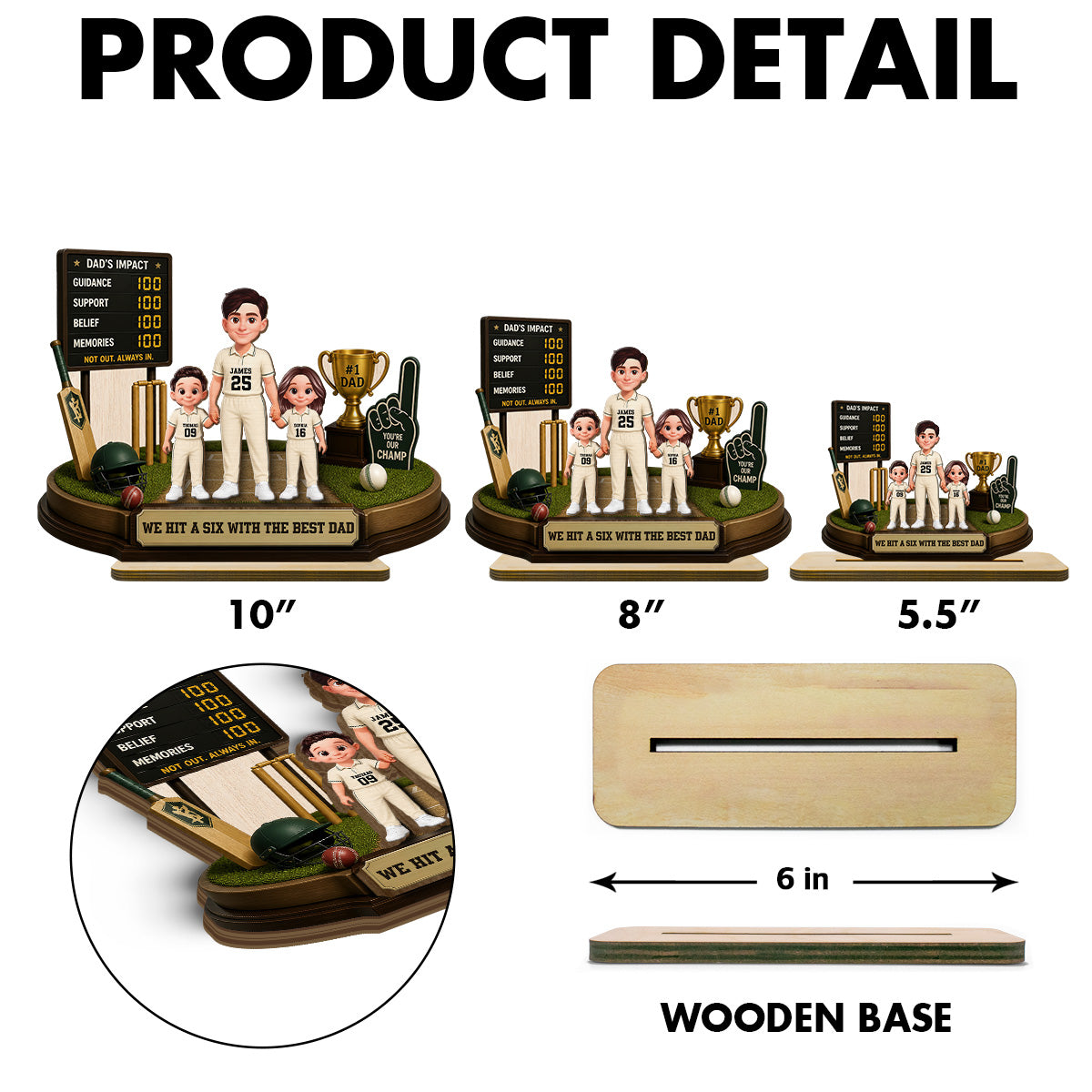 Hit A Six With The Best Dad Cricket Dad & Kids - Personalised 2-Layered Wooden Plaque - Gift For Husband, Dad