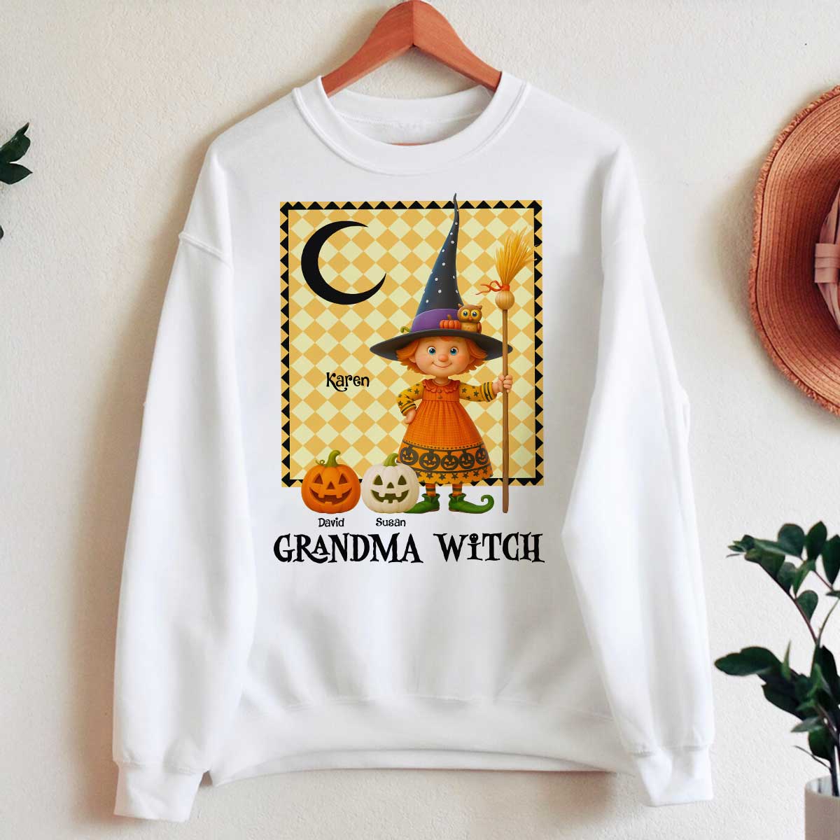 Grandma Witch Pumpkin Personalized Sweatshirt, Halloween Cozy Fall Sweatshirt for Grandma