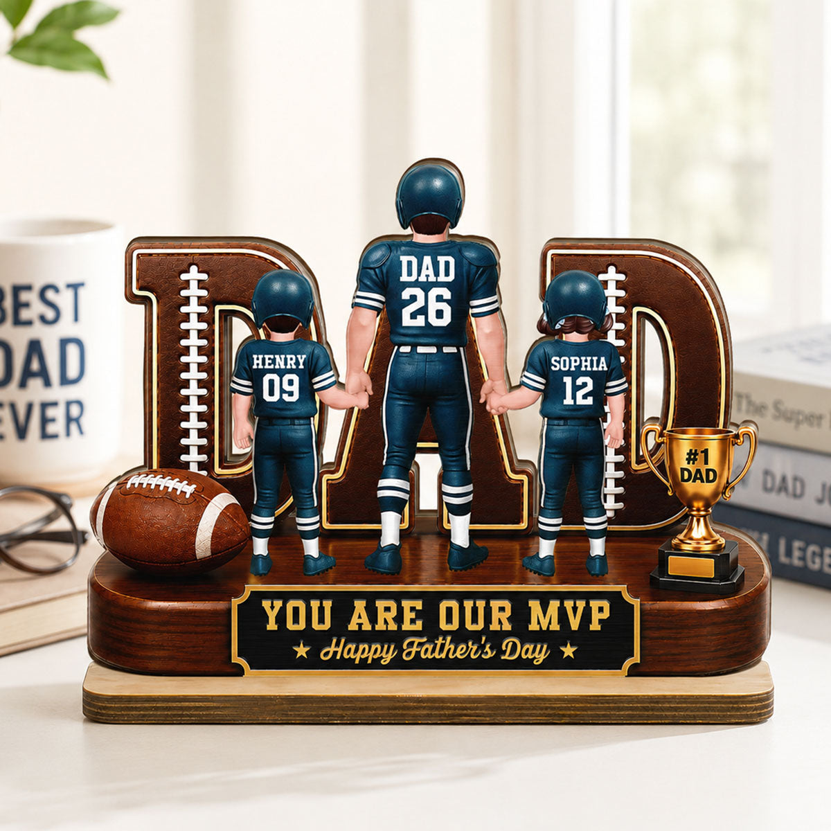 American Football No 1 Dad Legend Daddy's Dream Team - Personalized 2-Layered Wooden Plaque - Gift For Dad
