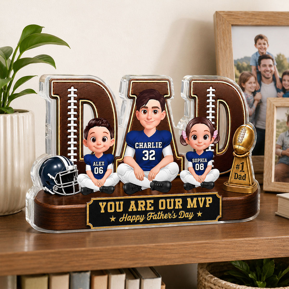 American Legend Football Family Daddy's Dream Team - Personalized Acrylic Block Plaque - Gift For Dad, Husband