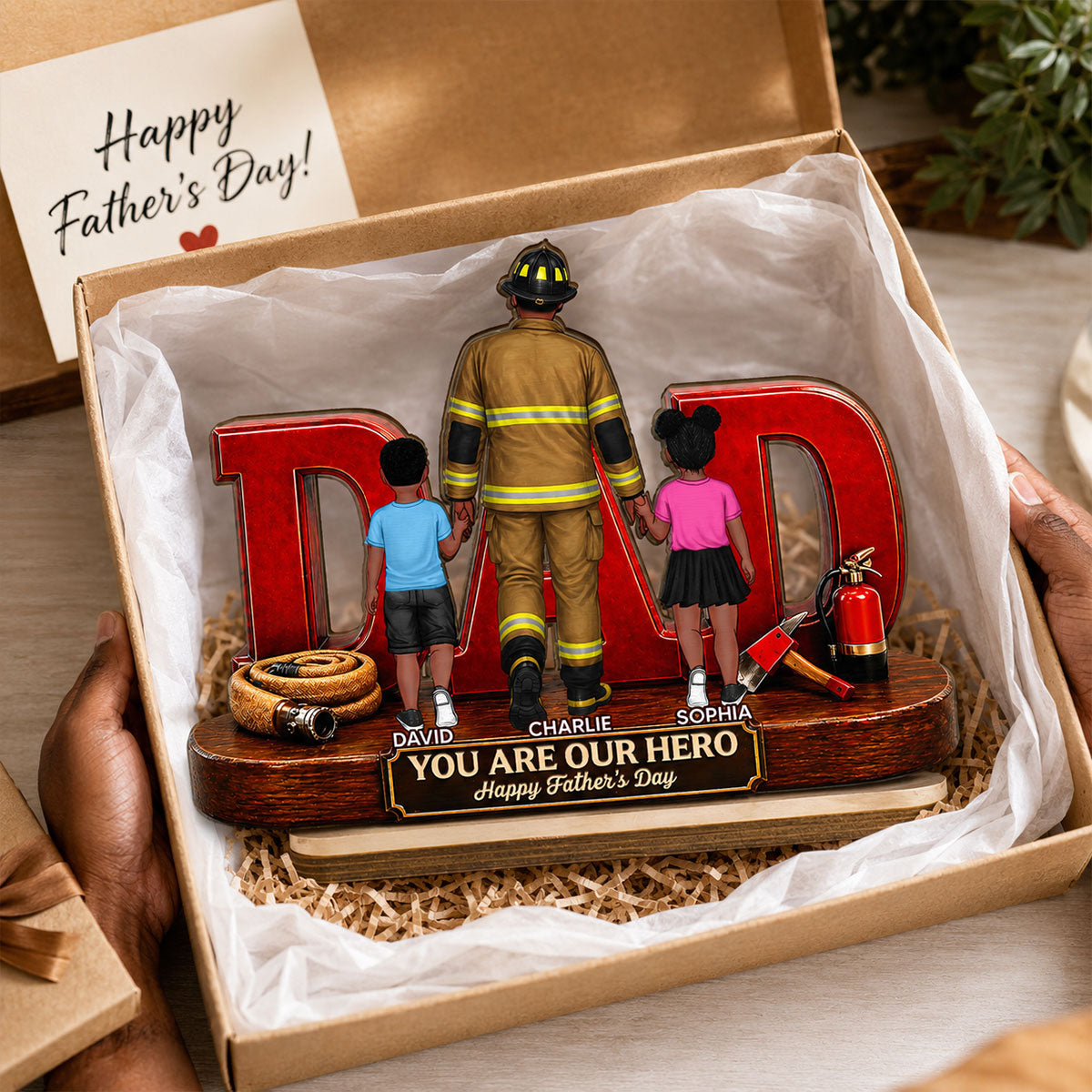 Proud Firefighter Dad You Are Our Hero - Personalized 2-Layered Wooden Plaque - Gift For Dad