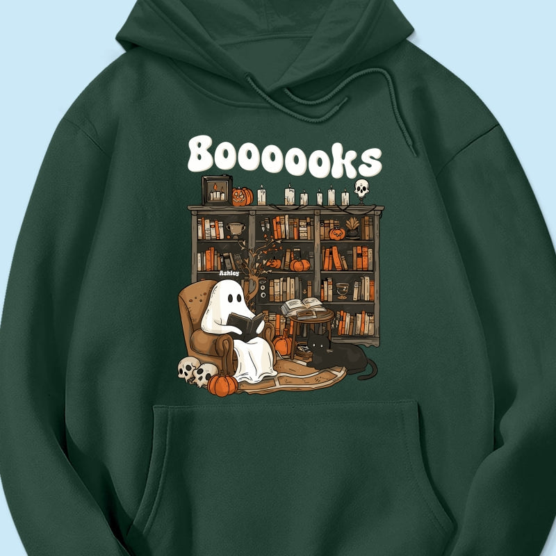 Booooks Retro Ghost Reading Books Personalized Halloween Shirt for Book Lover, Librarian, Teacher