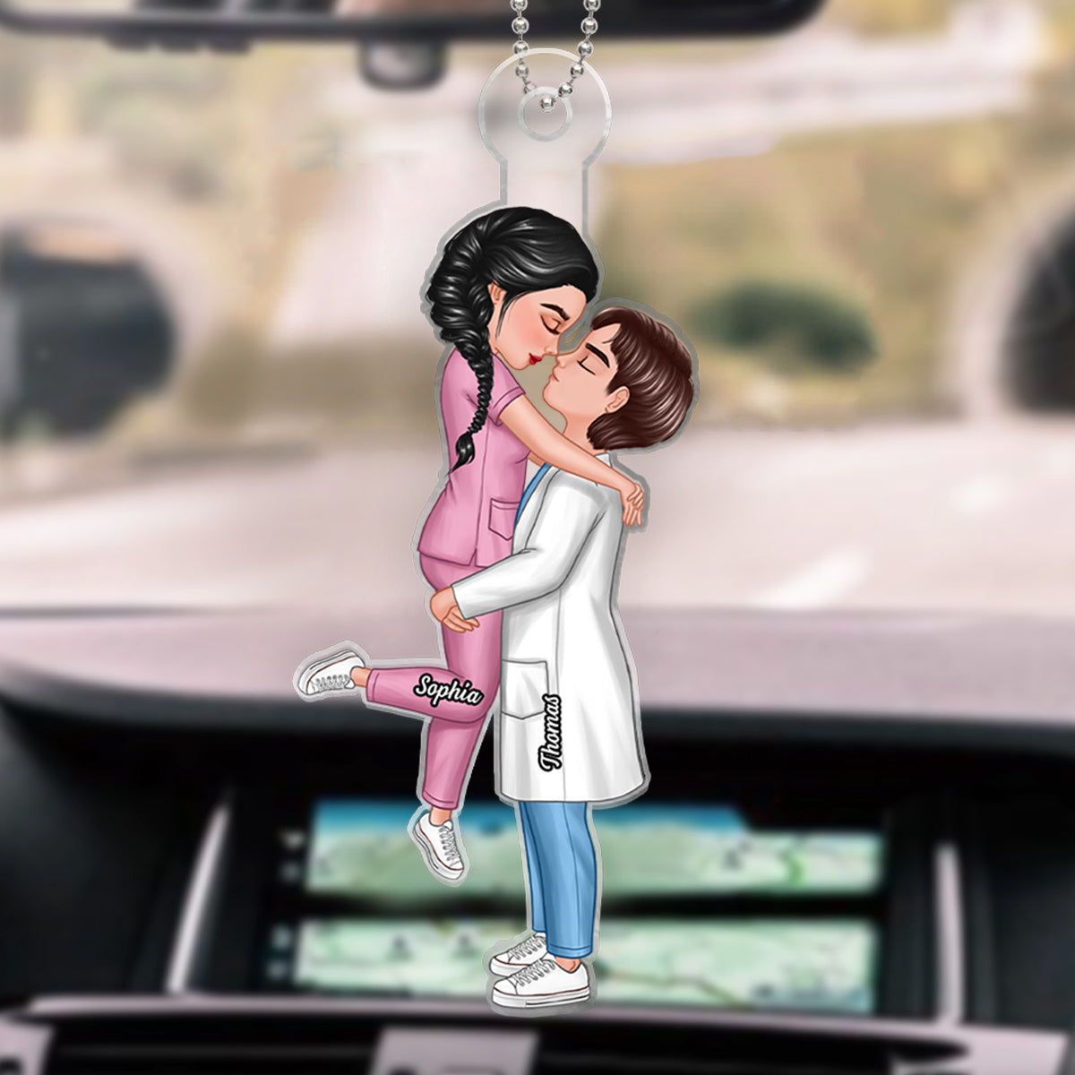 Hero Couple Hugging Kissing Personalized Acrylic Car Hanger Ornament, Anniversary Gift For Him, For Her, For The Couple