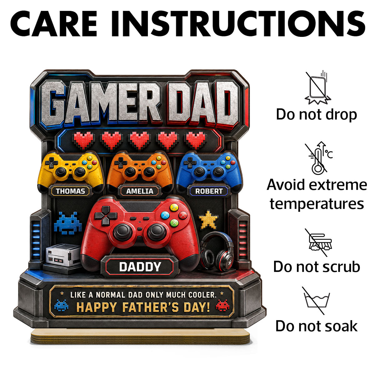 Gamer Dad Much Cooler - Personalized 2-Layered Wooden Plaque - Gift for Dad, Husband
