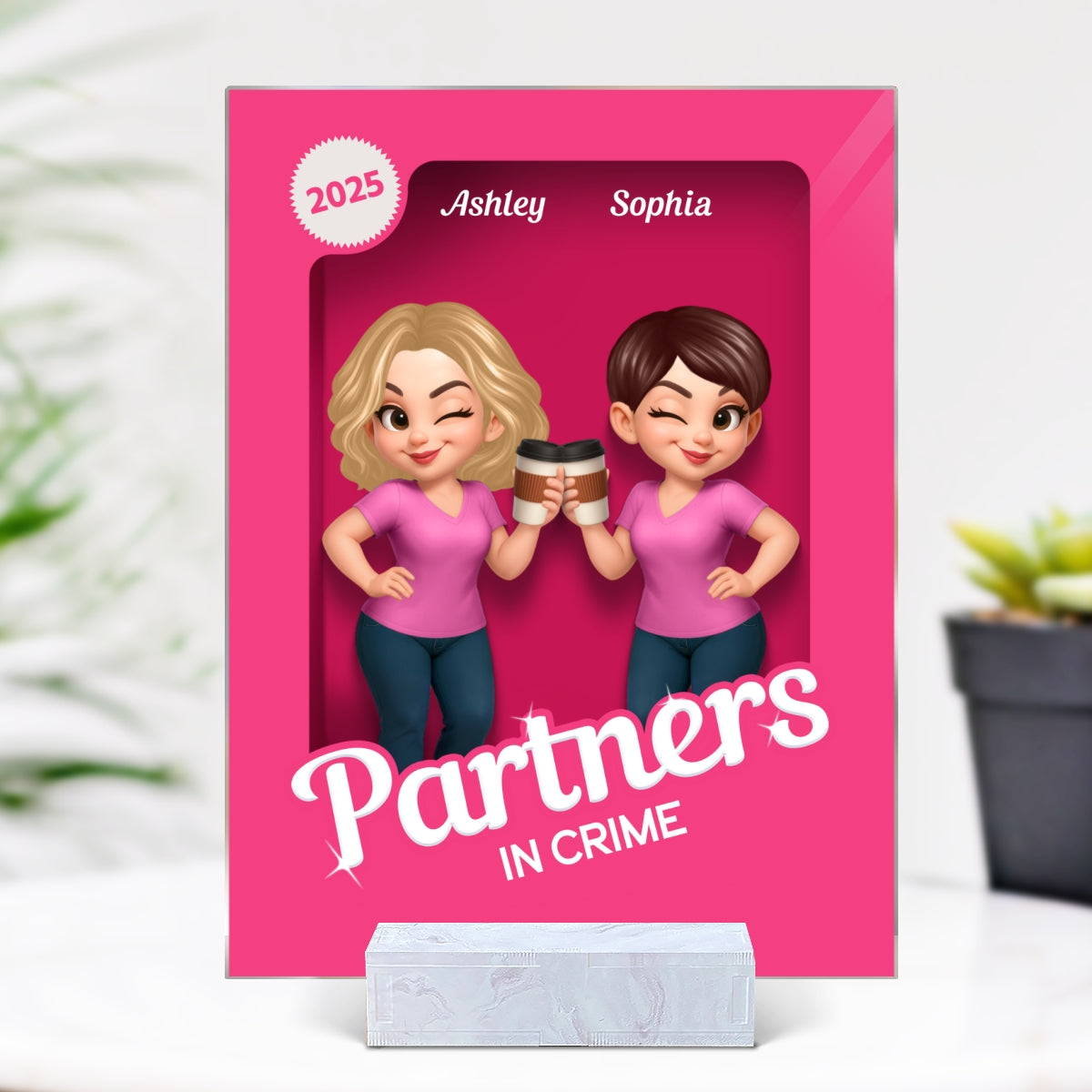 Besties Sisters 3D Effect Pink Toy Box Personalized Acrylic Plaque, Gift for Besties, Best Friends