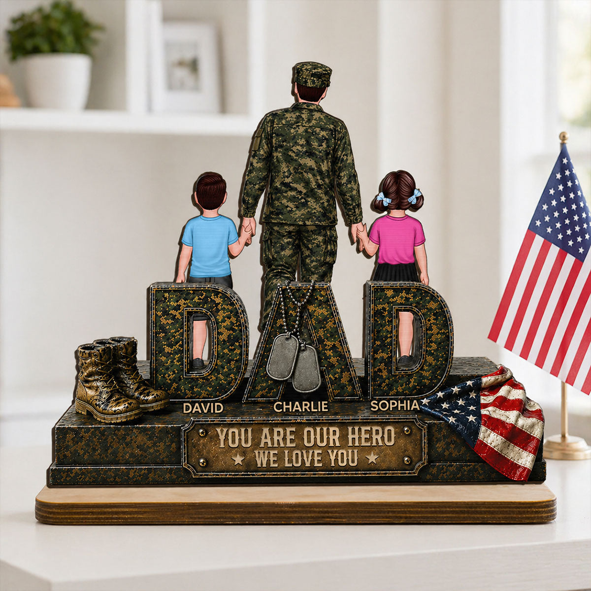 Army Dad You Are Our Hero - Personalized 2-Layered Wooden Plaque - Gift For Dad, Husband