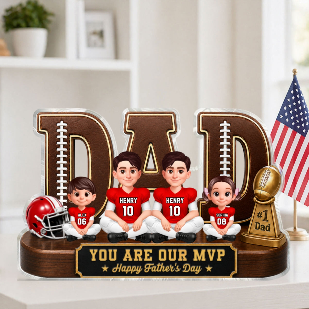 American Legend Football Family Daddy's Dream Team - Personalized Acrylic Block Plaque - Gift For Dad, Husband