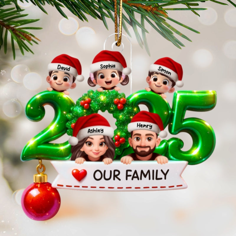 Family Peeking 2025 Personalized 3D Effect Acrylic Ornament, Christmas Tree Decor, Gift for Husband, Wife, Kids