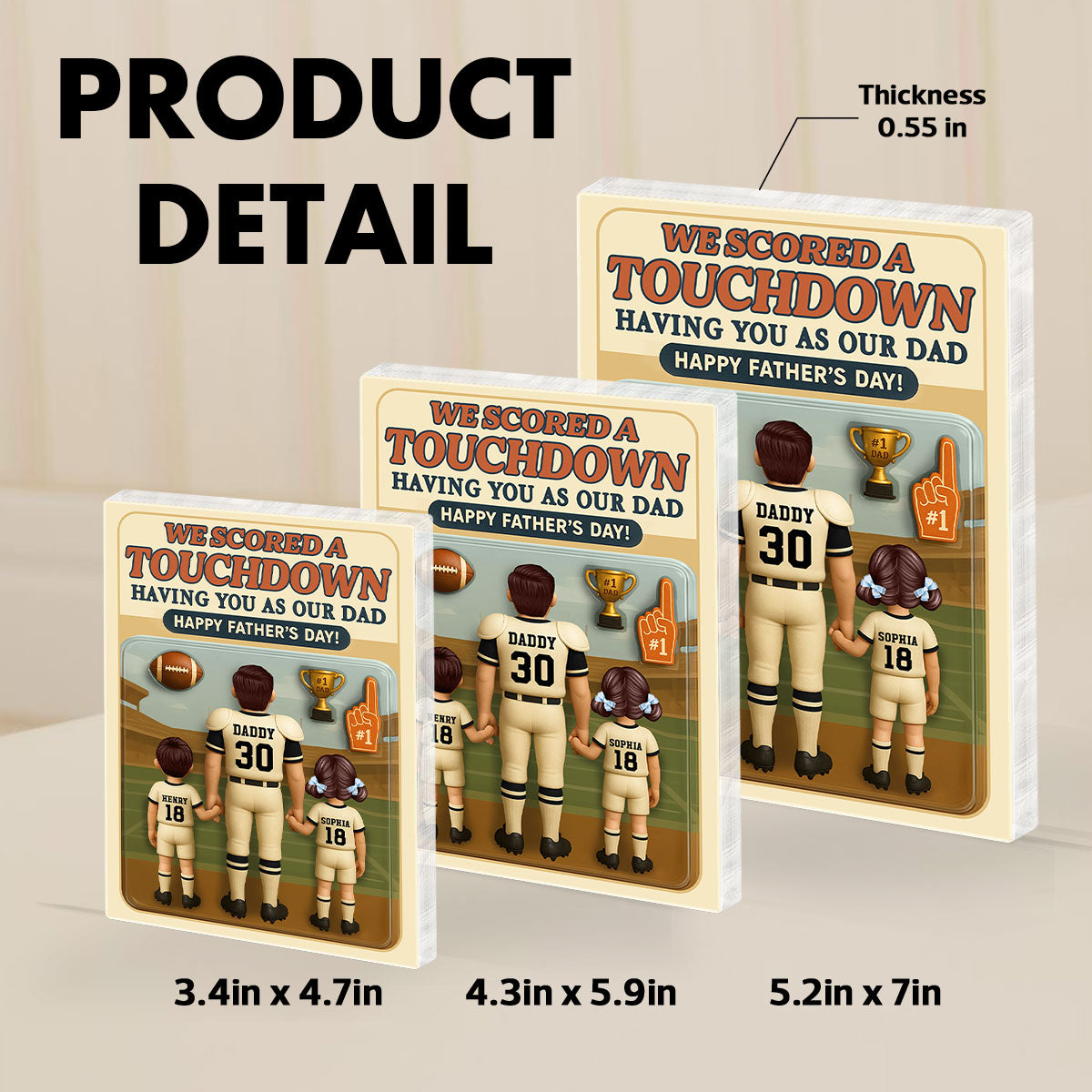 I Scored A Touchdown Having You as my Dad, Custom Figure Personalized Acrylic Block Plaque, Gift for Dad, Gift for Husband