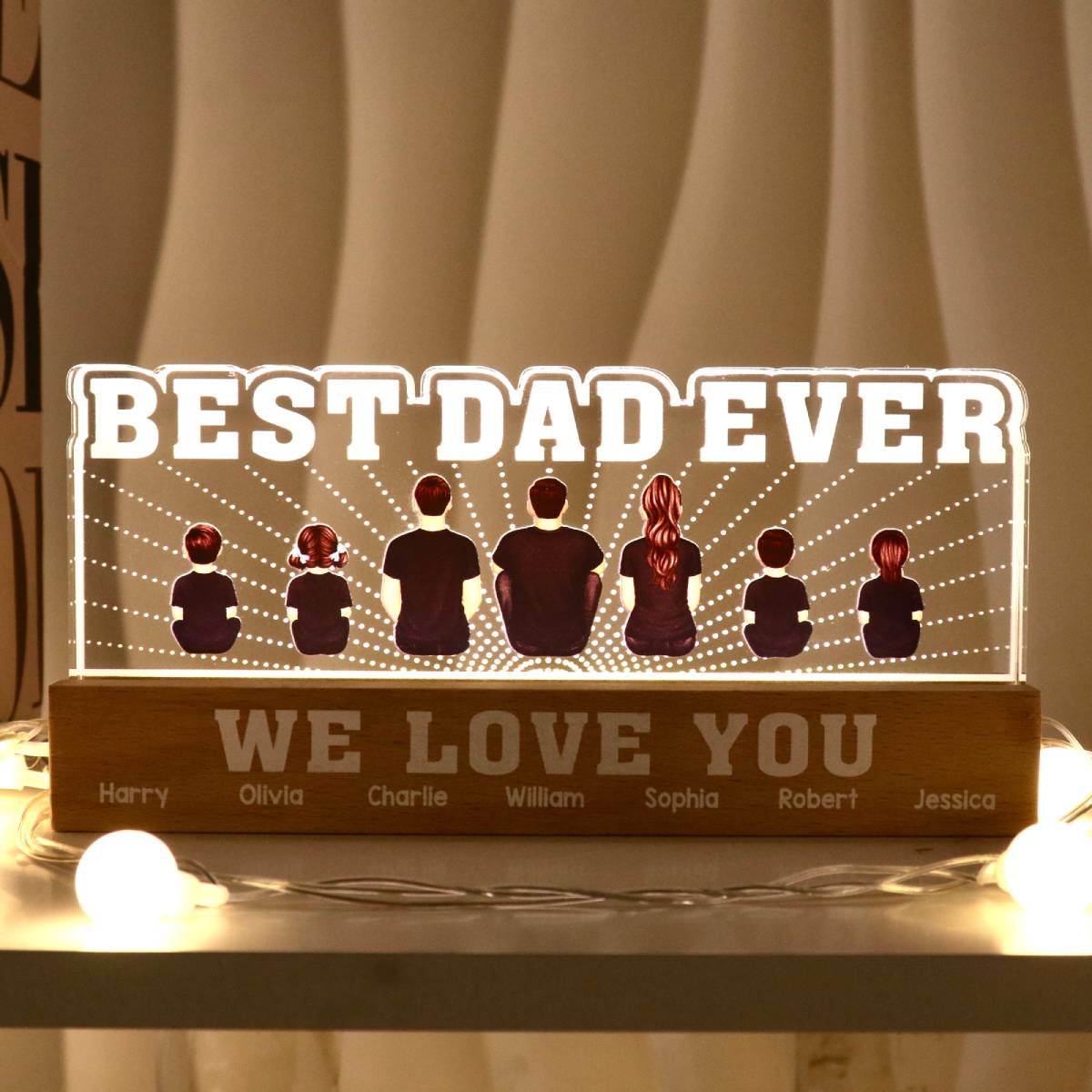 Best Dad Ever We Love You Personalized Acrylic LED Night Light, Father's Day Gift For Dad, Husband
