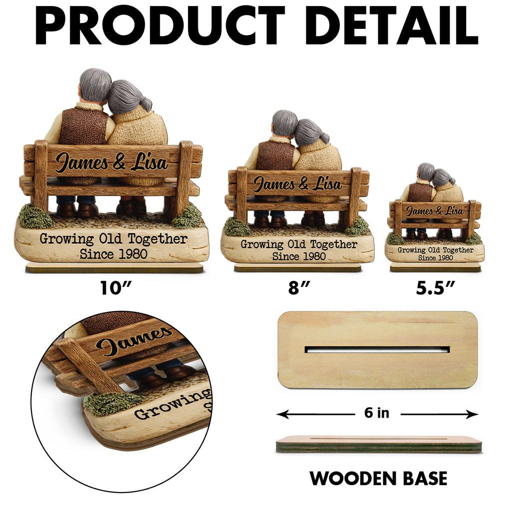 Growing Old Together Couple - Personalized Standing Wooden Plaque - Gift for Couple