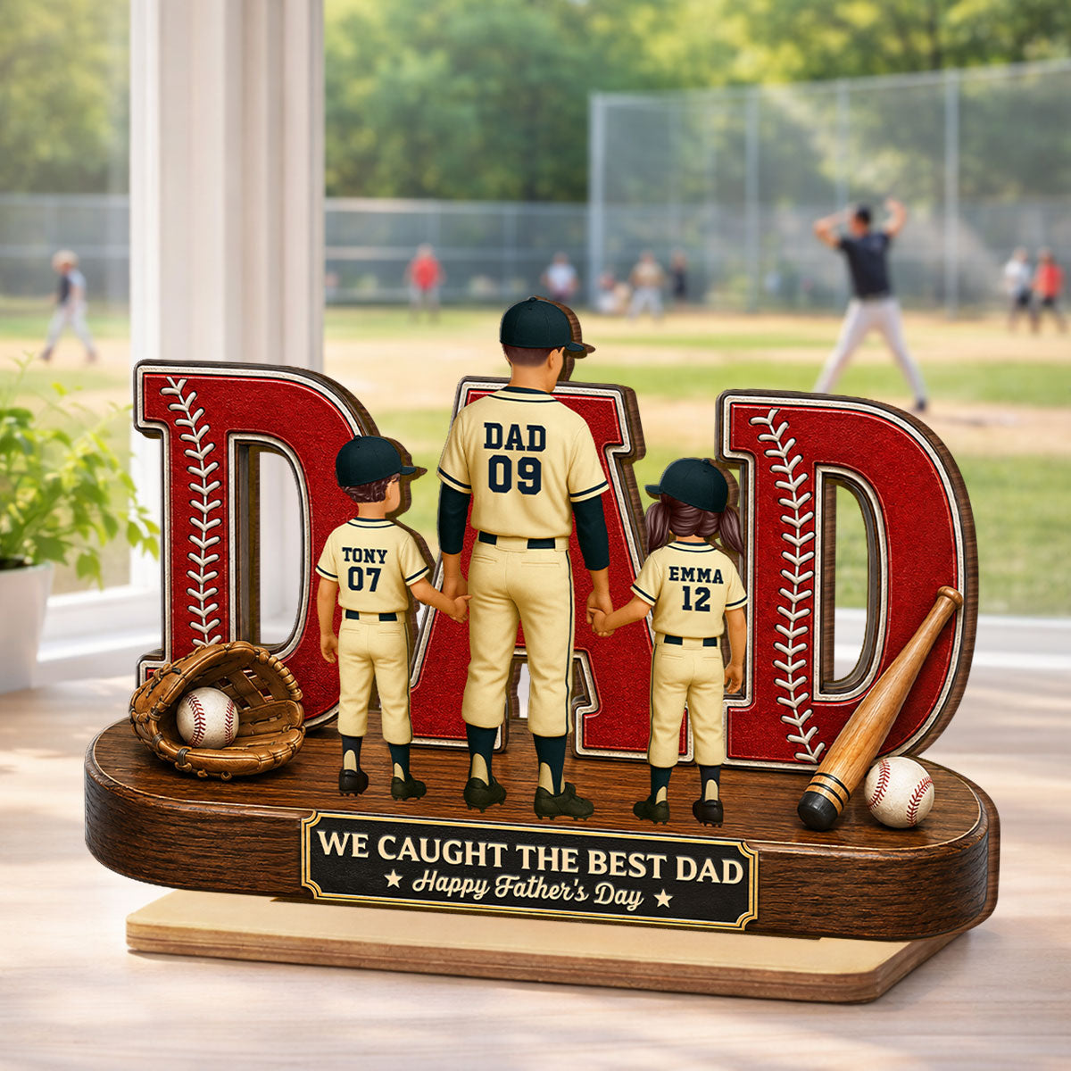 Baseball Dad Legend We Caught The Best Dad - Personalized 2-Layered Wooden Plaque - Gift For Dad