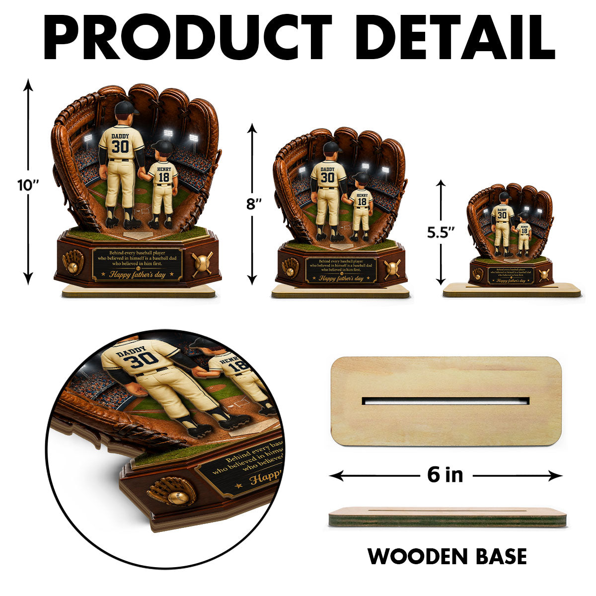 Behind Every Baseball Softball Player is a Dad - Personalized 2-Layered Wooden Plaque - Gift for Dad, Husband