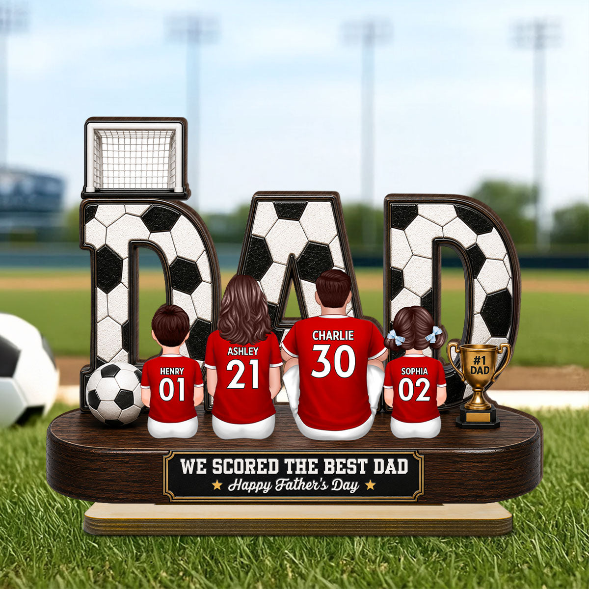 Soccer Family Legend We Scored The Best Dad - Personalized 2-Layered Wooden Plaque - Gift For Dad, Husband, Soccer Lovers