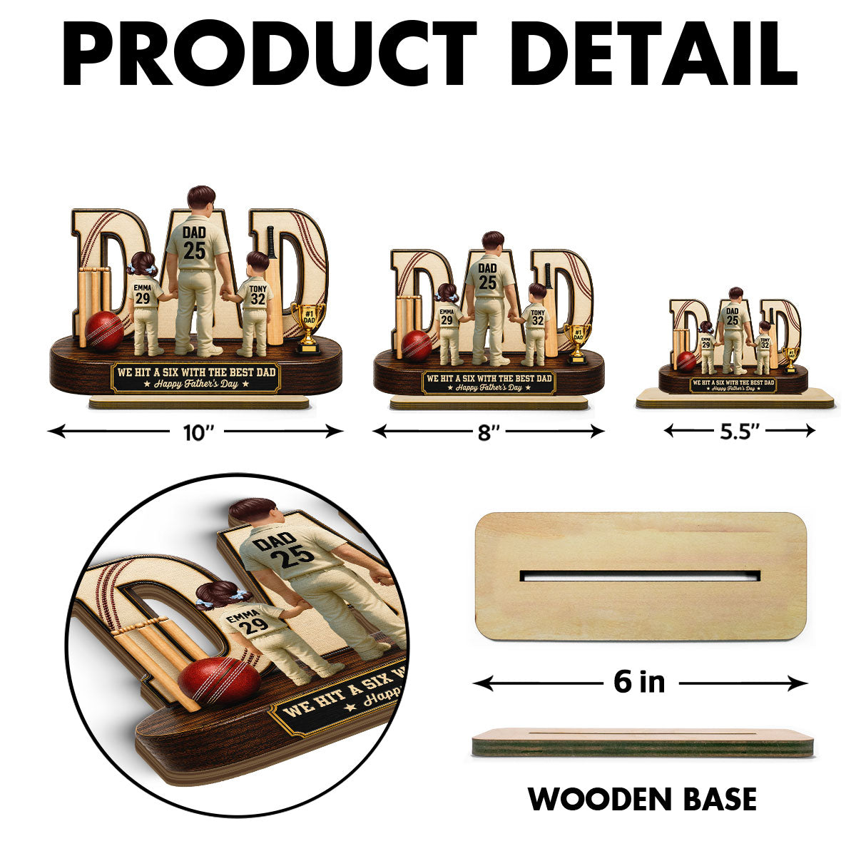 Cricket Dad Legend Hit A Six With The Best Dad - Personalized 2-Layered Wooden Plaque - Gift For Dad, Husband, Cricket Lovers