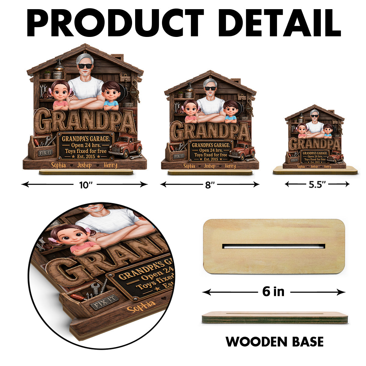 Grandpa's Garage - Personalized 2-Layered Wooden Plaque - Gift for Dad, Grandpa, Husband