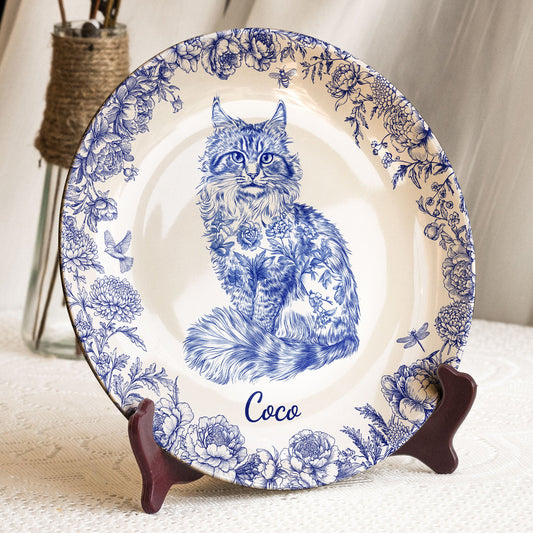 Cat Lover Chinoiserie Toile De Jouy Style - Personalized Ceramic Plate