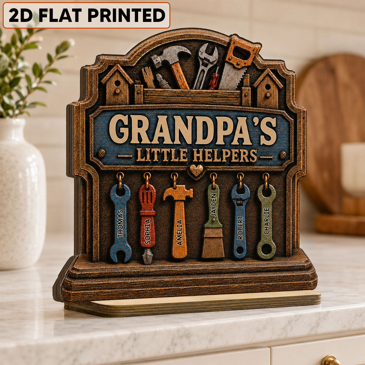 Grandpa's Little Helpers - Personalized 2-Layered Wooden Plaque - Gift For Dad, Husband, Grandpa