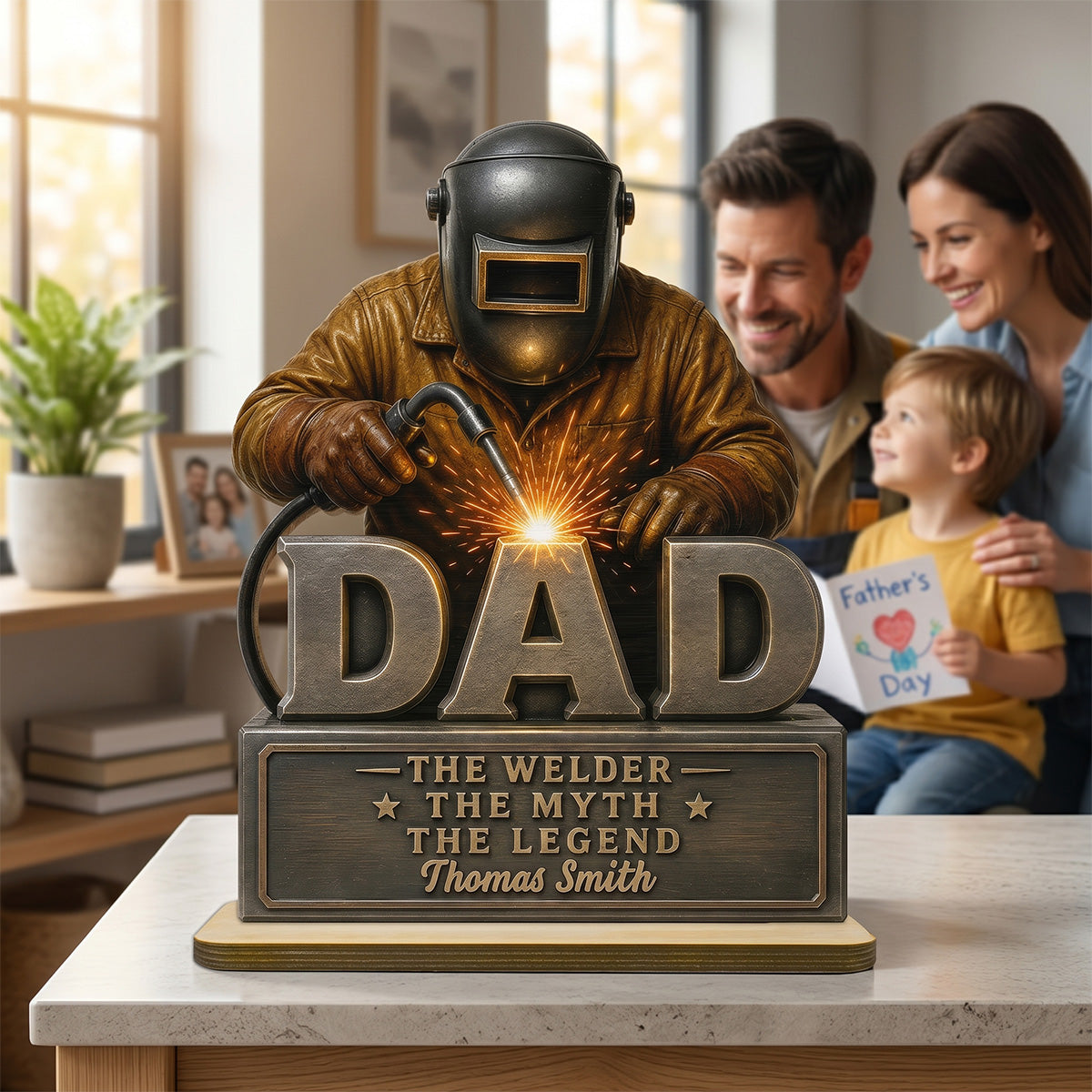 Welder Dad The Man The Myth - Personalized 2-Layered Wooden Plaque - Gift For Welders, Metal Worker Mechanic Welding Dad, Husband