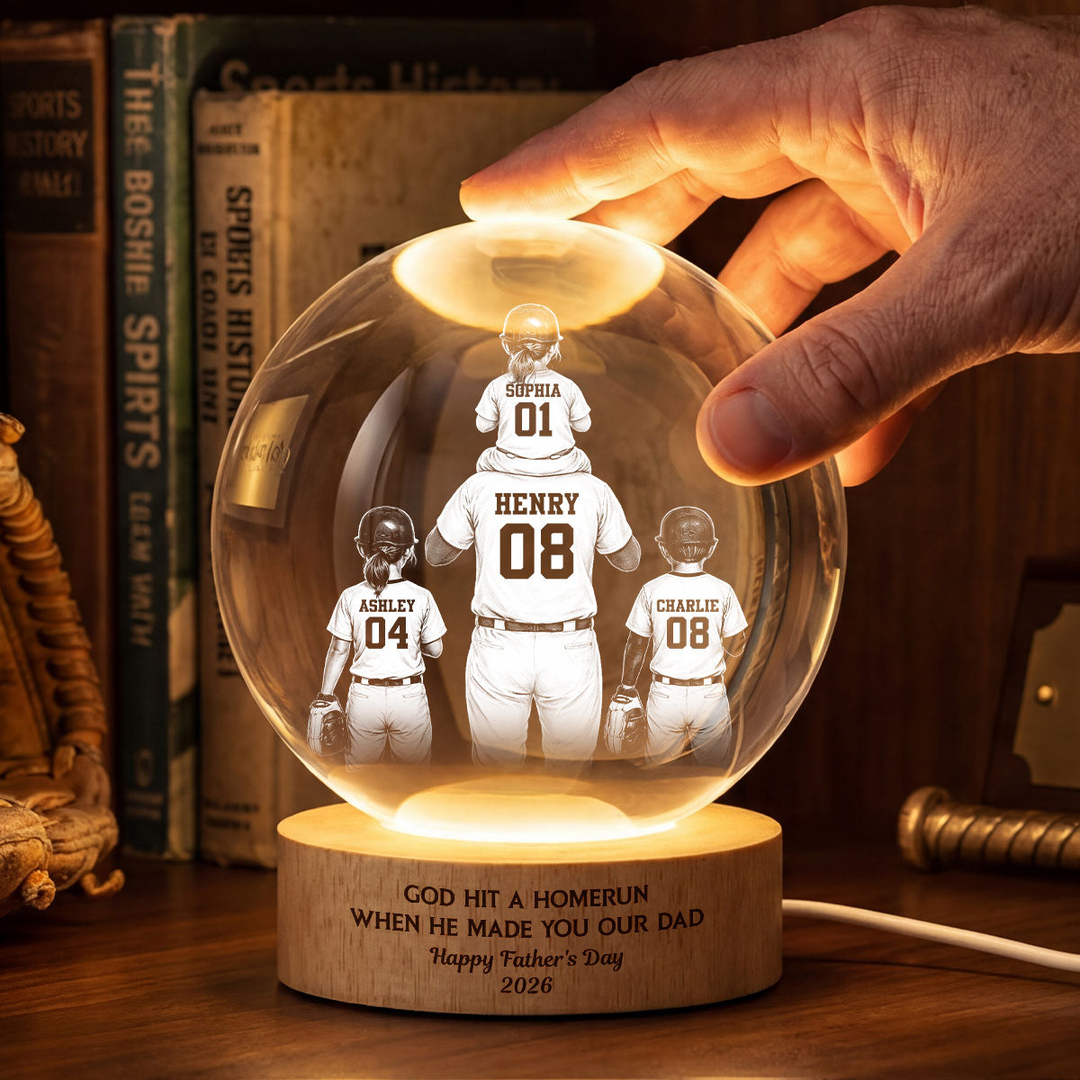 We Caught the Best Dad - Personalized Crystal Ball LED Night Light - Gift for Dad, Husband