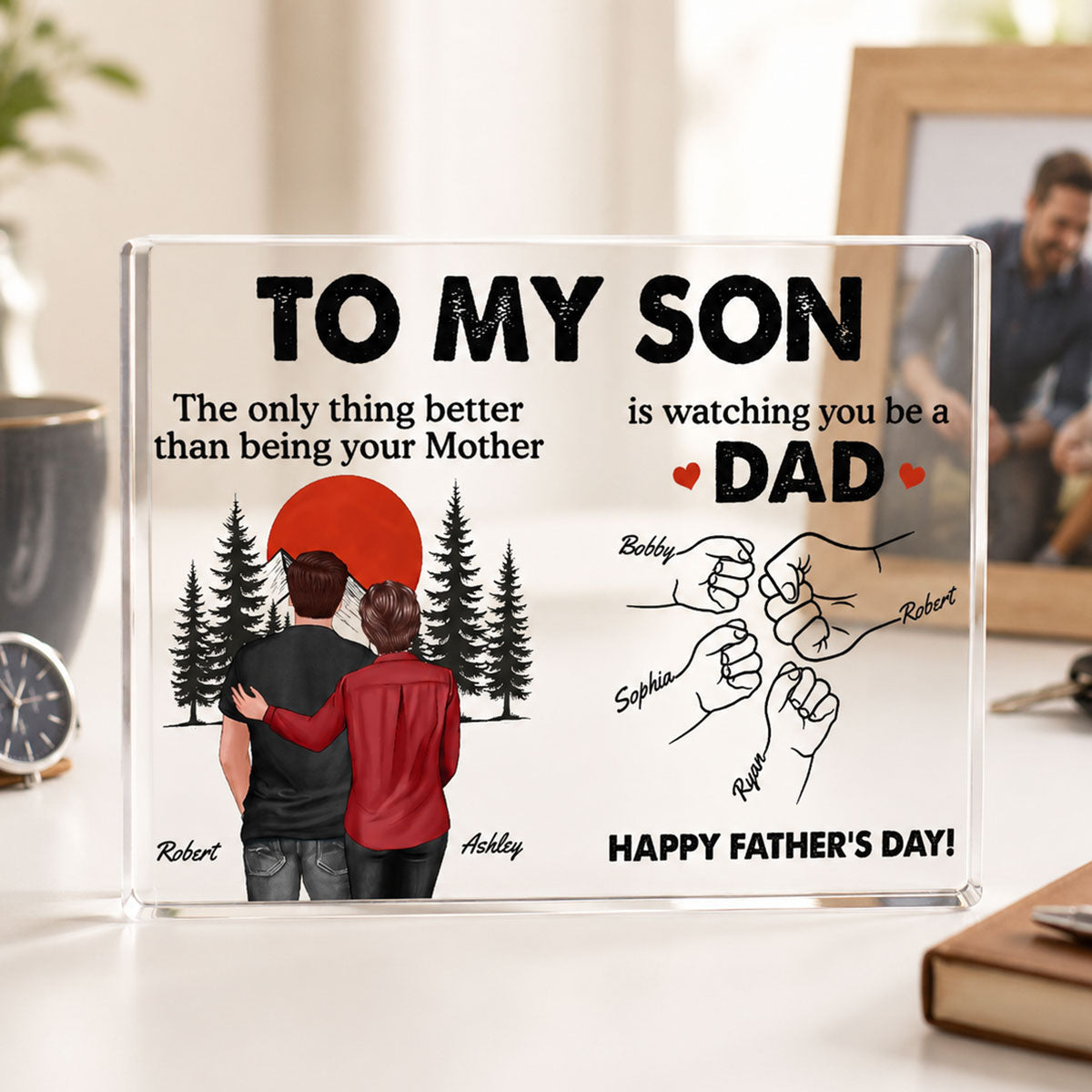 Retro Vintage Sunset To My Son Watching You Be A Dad - Personalized Acrylic Block Plaque - Gift For Son