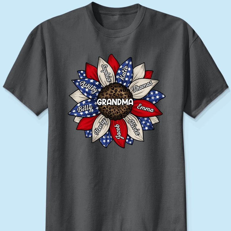 Grandma Leopard Nation Flag Sunflower Personalized Shirt