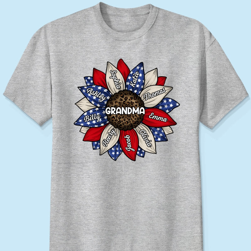 Grandma Leopard Nation Flag Sunflower Personalized Shirt