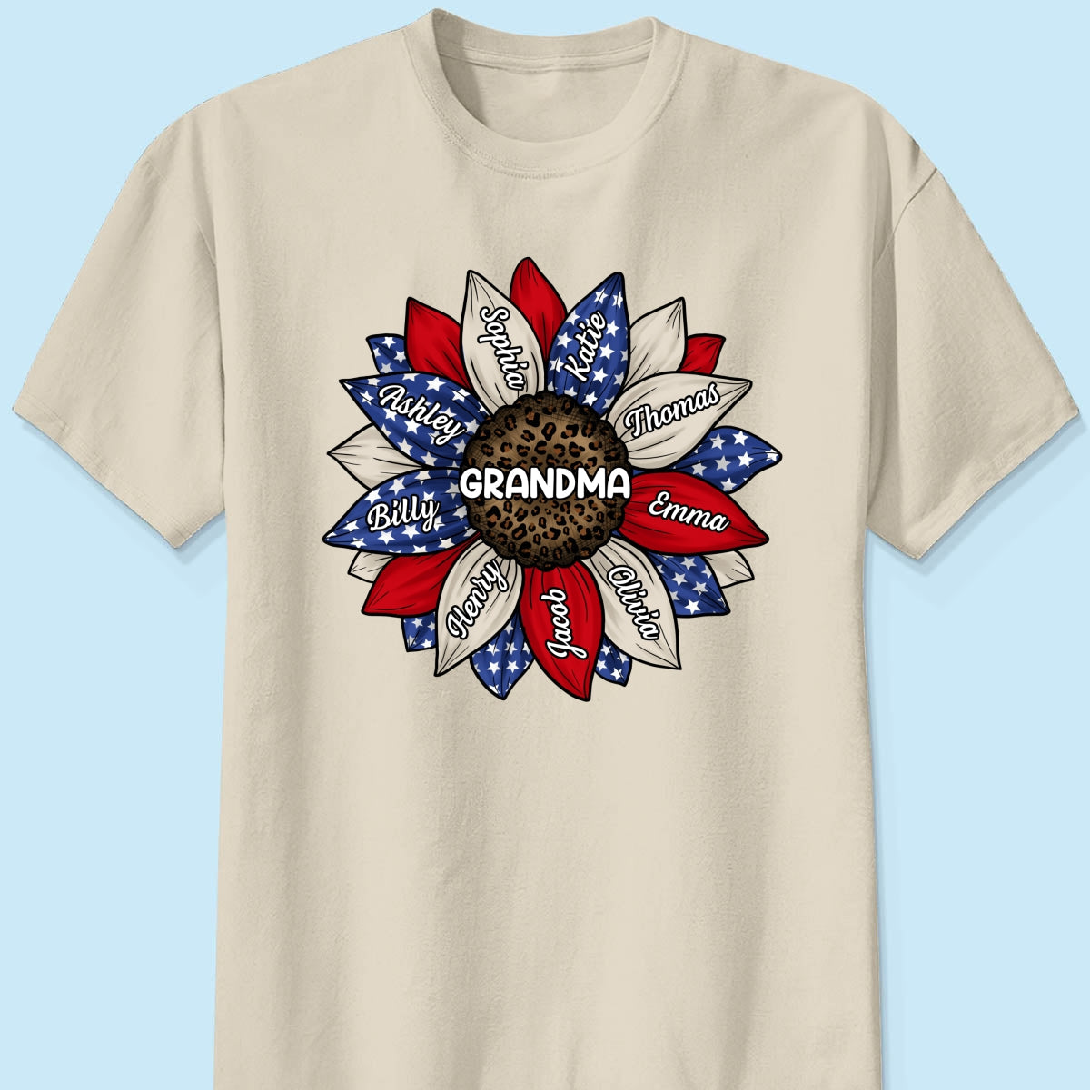 Grandma Leopard Nation Flag Sunflower Personalized Shirt