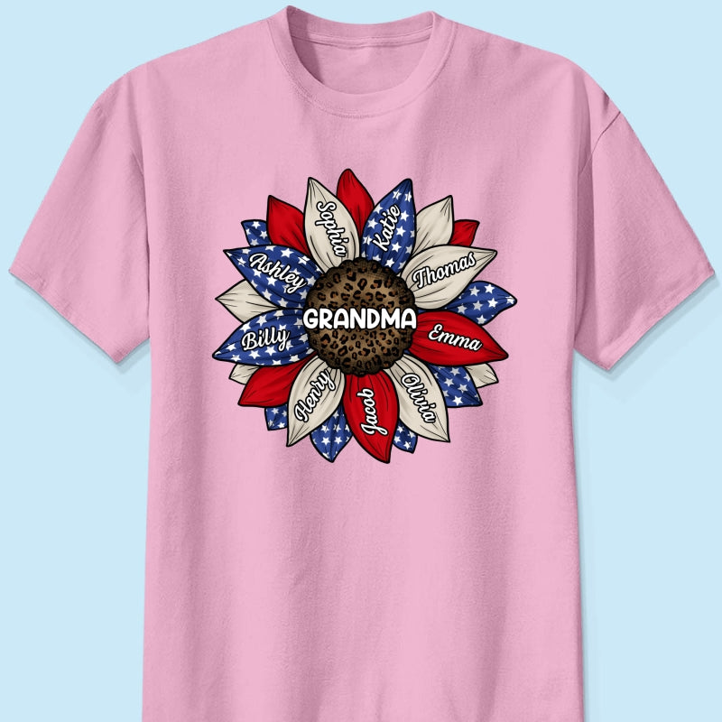 Grandma Leopard Nation Flag Sunflower Personalized Shirt