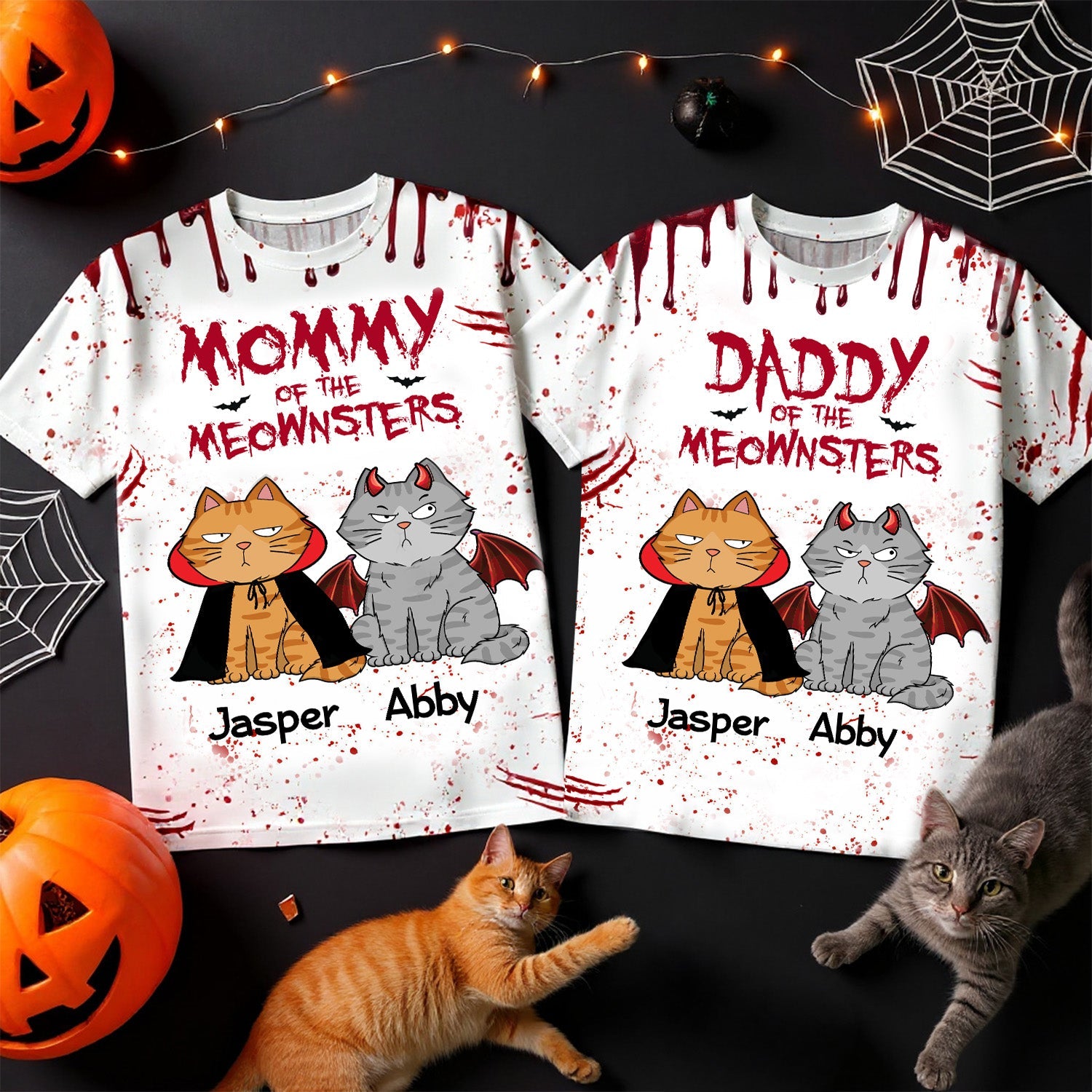 Spooky Halloween Daddy Mommy Of The Monsters Cats Personalized Shirt, Unique Halloween Costume For Cat Lovers, Cat Dad, Cat Mom
