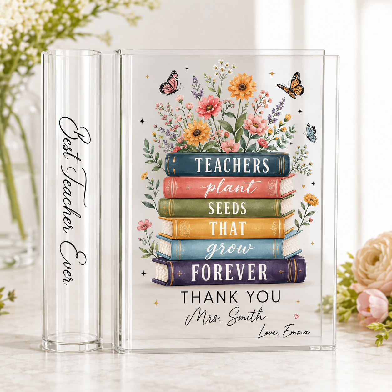 Teachers Plant Seeds That Grow Forever - Personalized Acrylic Book Vase