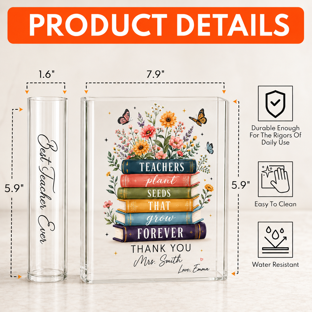 Teachers Plant Seeds That Grow Forever - Personalized Acrylic Book Vase