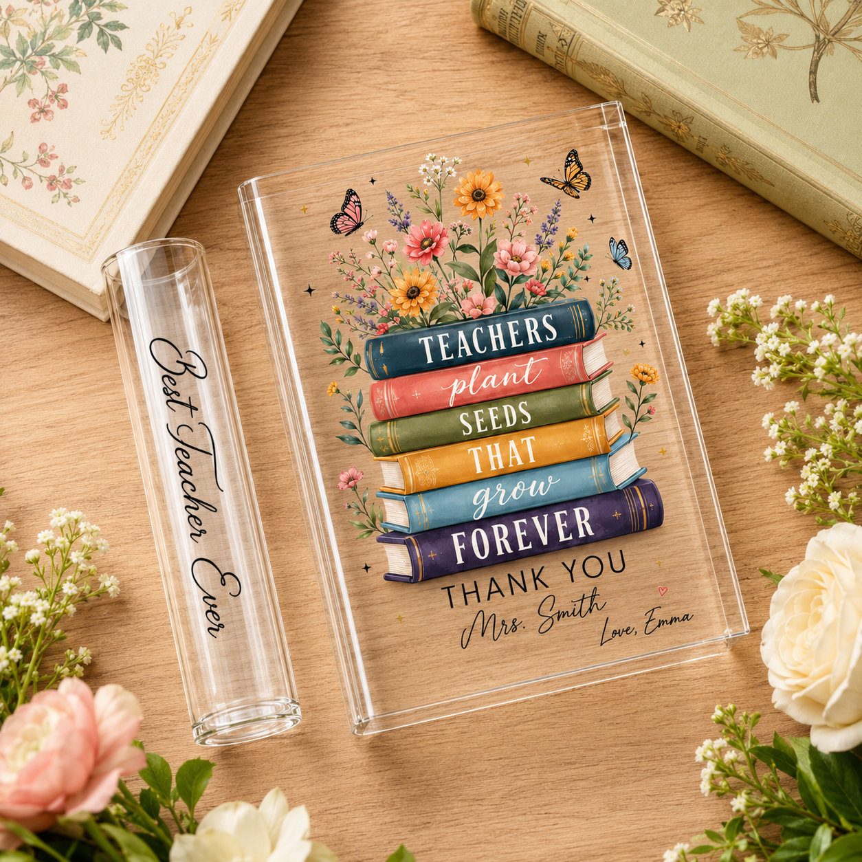Teachers Plant Seeds That Grow Forever - Personalized Acrylic Book Vase