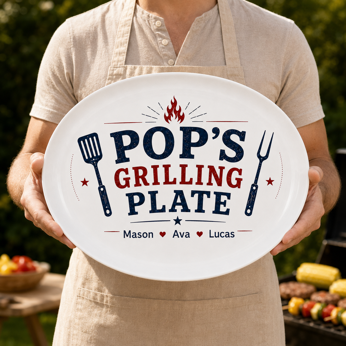 Personalized Grilling Platter Platter, Father's Day Grilling Custom Name Gift