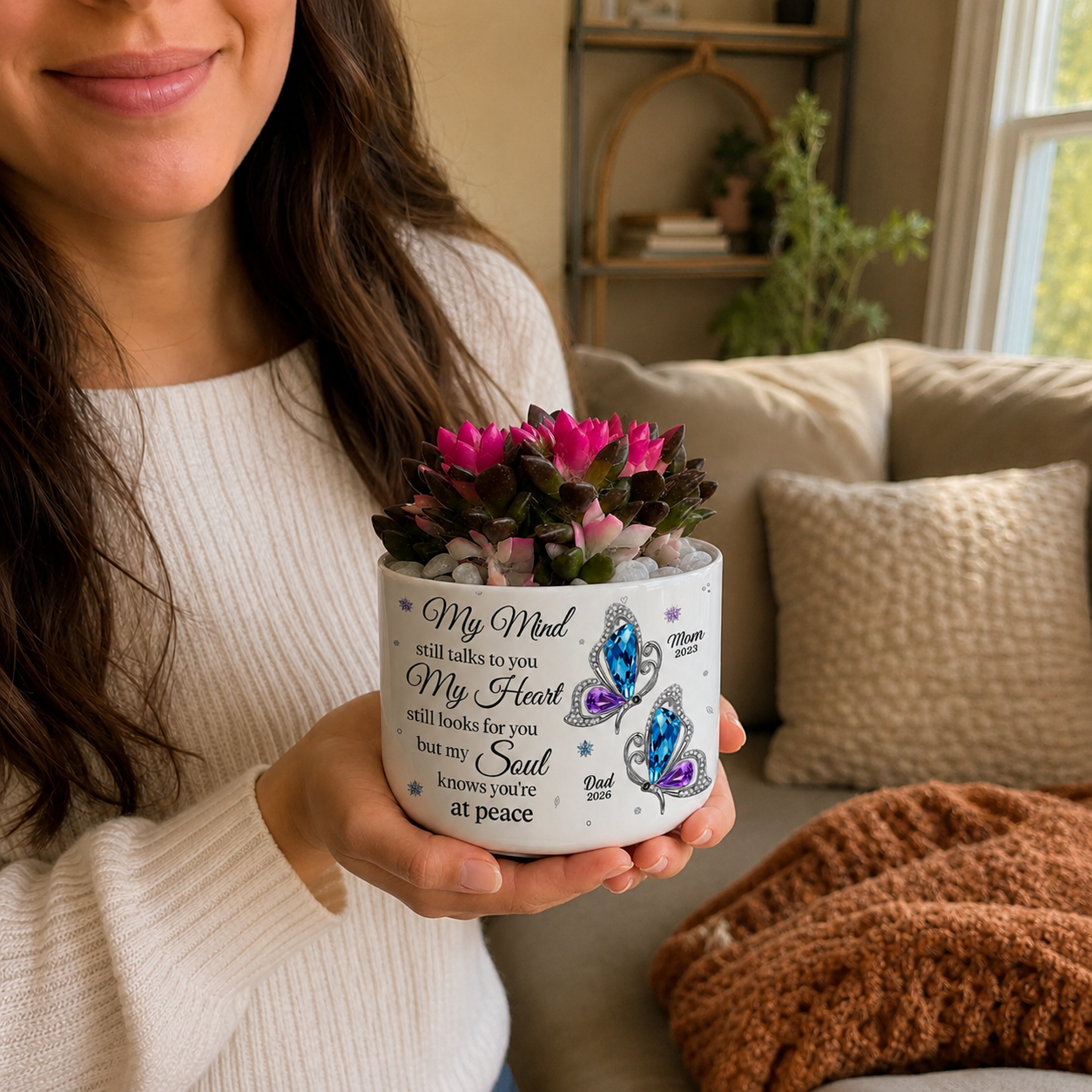 Custom Home Decor Ceramic Plant Pot - Personalized Memorial Sympathy Gifts For Loss of Mom, Dad - Cardinal Visits From Heaven