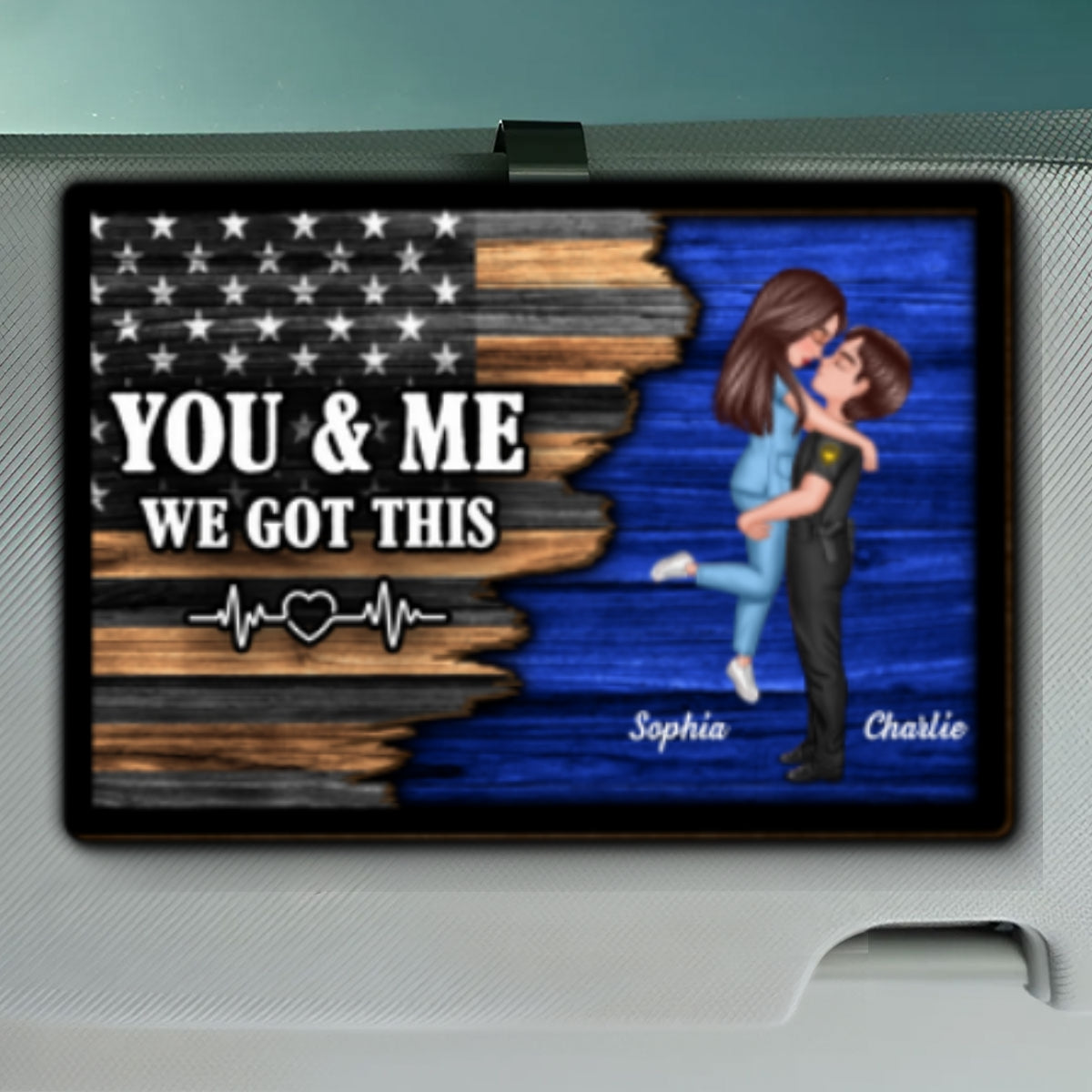 Hero Couple Hugging Kissing Half Flag Gift by Occupation Gift For Her Gift For Him Personalized Car Visor