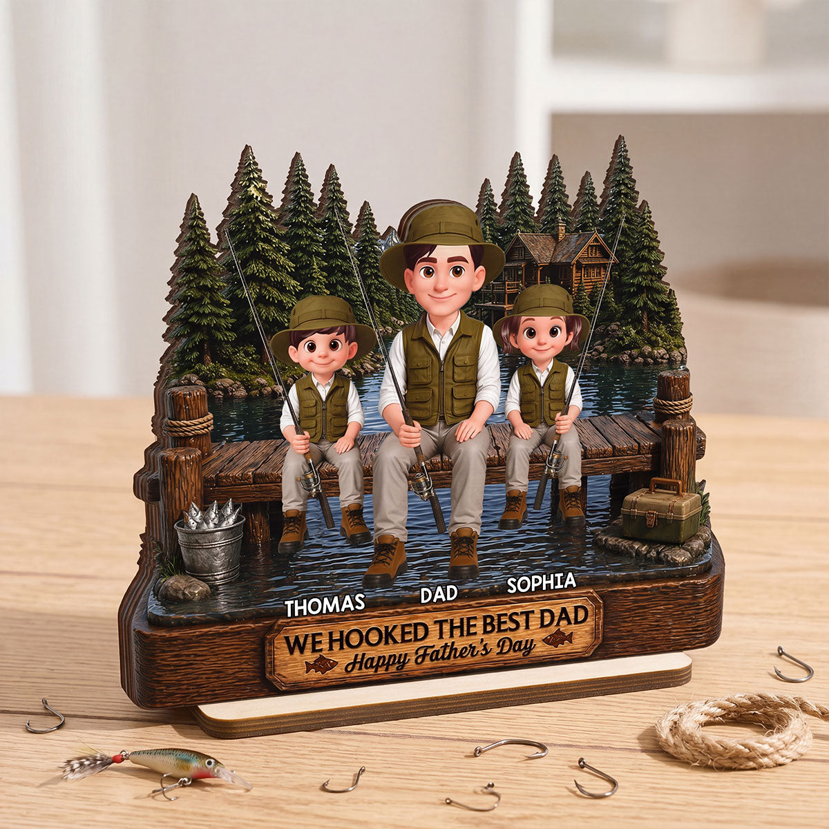 Fishing We Hooked The Best Dad - Personalized 2-Layered Wooden Plaque - Gift For Fishing Dad, Fishing Lovers