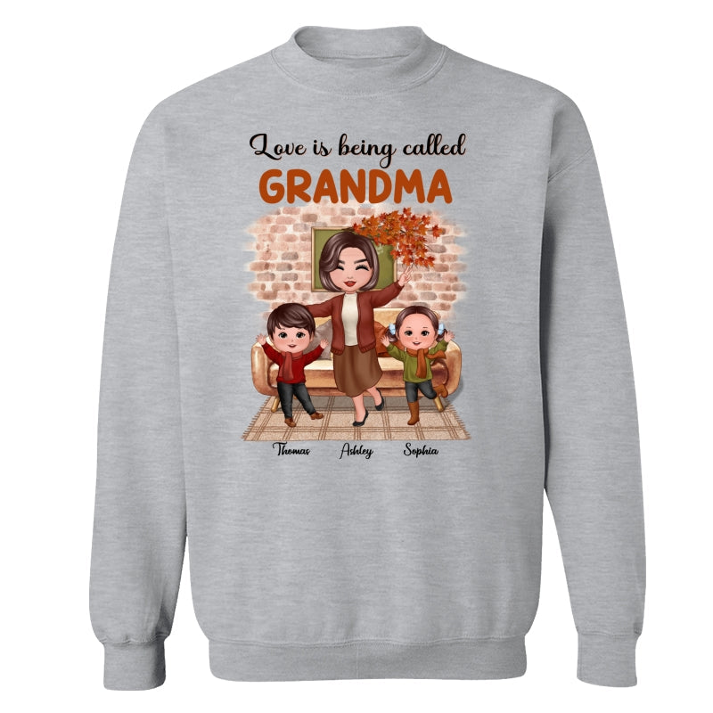 Fall Season Happy Doll Grandma And Grandkids Brick Background In House Personalized Shirt