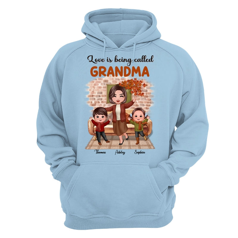 Fall Season Happy Doll Grandma And Grandkids Brick Background In House Personalized Shirt