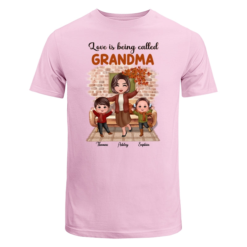 Fall Season Happy Doll Grandma And Grandkids Brick Background In House Personalized Shirt