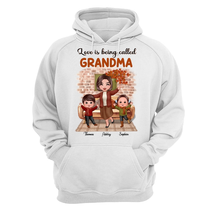 Fall Season Happy Doll Grandma And Grandkids Brick Background In House Personalized Shirt