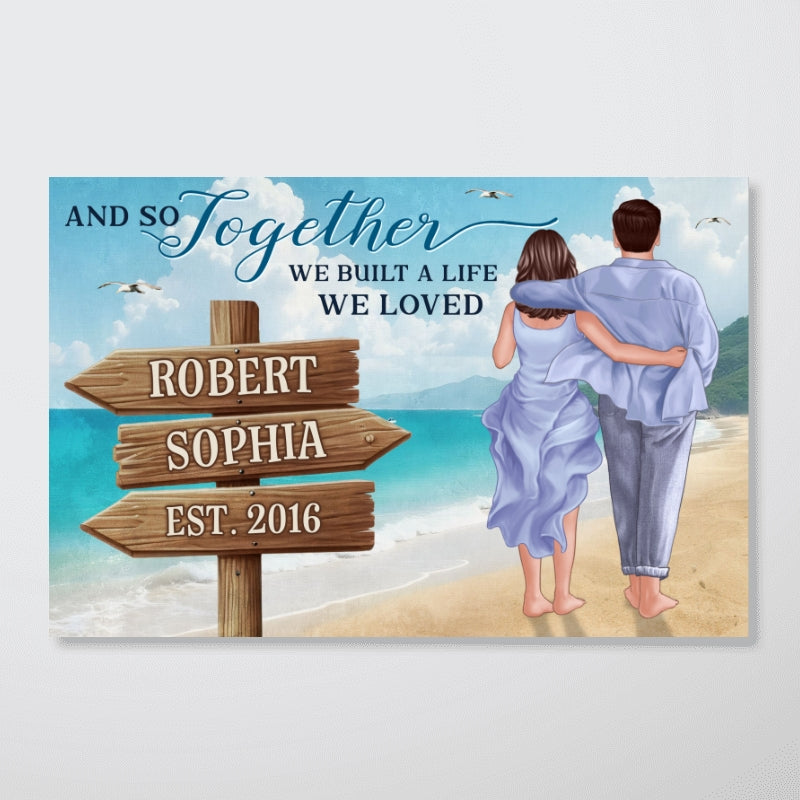 Couple Embracing And Walking On The Beach Personalized Poster, Heartfelt 2025 Gift For Couple, For Him, For Her, Boyfriend, Girlfriend, Husband, Wife