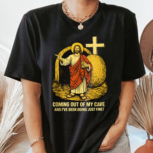 Coming Out Of My Cave Funny Jesus Easter Meme - Personalized Shirt