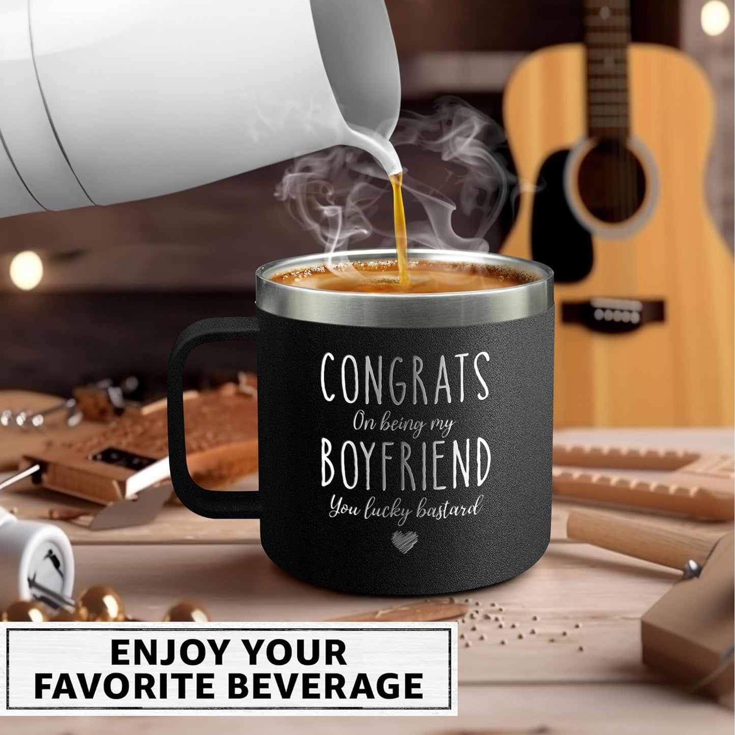 Congrats On Being My Boyfriend - Engraved 14oz Coffee Tumbler