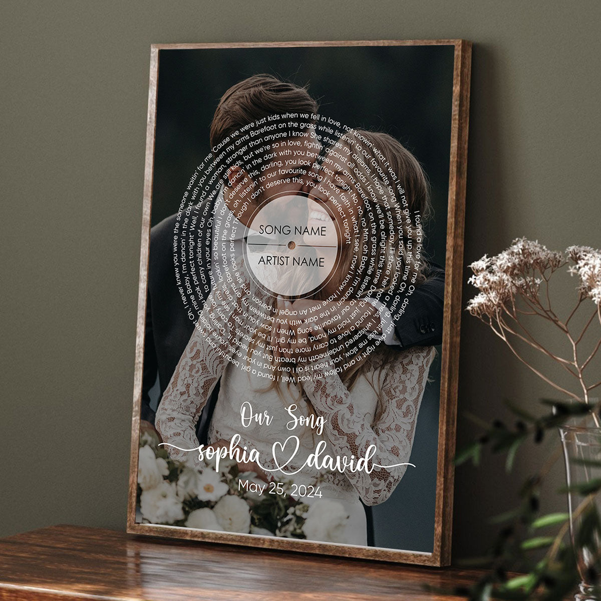 Vinyl Record Song Lyrics Art From Photo Personalized Poster, Wedding Anniversary Gift For Him, For Her